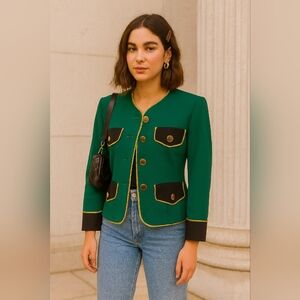 Vintage Green and Gold Wool Blazer Approx. Size 4 Petite